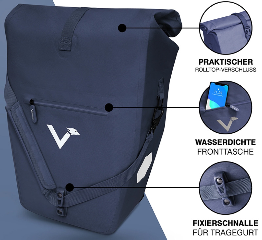 Valkental ValkOcean - Praktische & schicke 2in1 Gepäckträgertasche